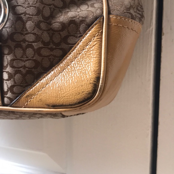 Coach Signature Jacquard Tan Canvas Leather Tote - Picture 4 of 6